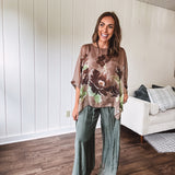 FLOWERS PRINTED SILK BLOUSE