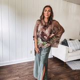 FLOWERS PRINTED SILK BLOUSE