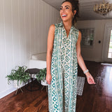 Green Aztec Mix Print Wide Leg Jumpsuit