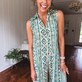 Green Aztec Mix Print Wide Leg Jumpsuit