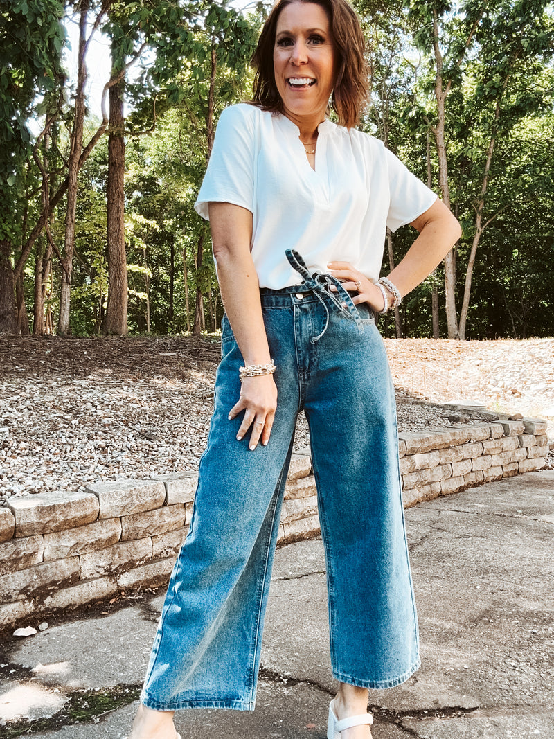 V Neck Dolman with Gathered Shoulder Detail