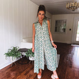 Green Aztec Mix Print Wide Leg Jumpsuit