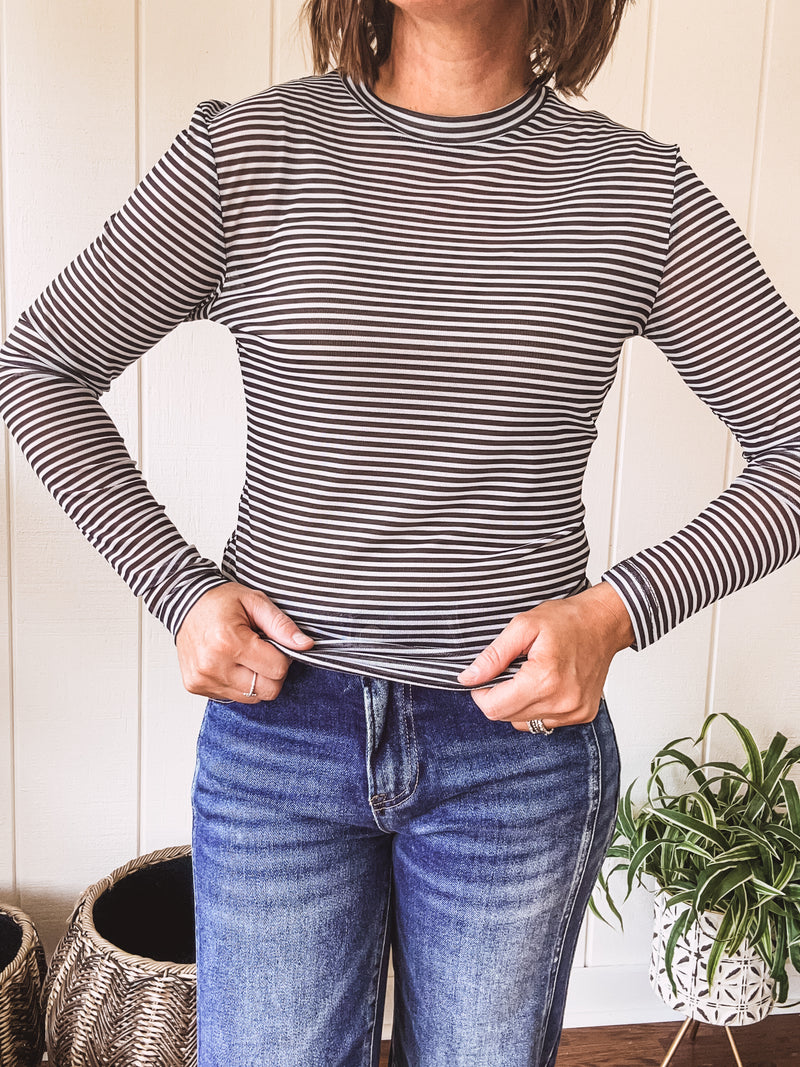 Black & White Stripe Sheer Mesh