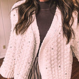 Powder Cream Pearl Embellished Cardigan