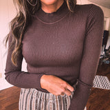 High Neck Long Sleeve Ribbed Knit Bodysuit