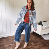 Mix Denim Flannel Cut & Sew Jacket