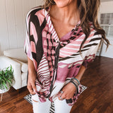Mauve Abstract Mix Button Up Chiffon