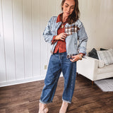 Mix Denim Flannel Cut & Sew Jacket