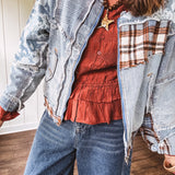 Mix Denim Flannel Cut & Sew Jacket
