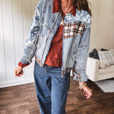 Mix Denim Flannel Cut & Sew Jacket