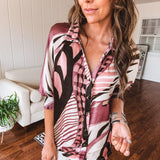 Mauve Abstract Mix Button Up Chiffon