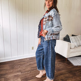 Dark Wash Crop Barrel Denim