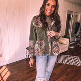 Olive Floral Jacquard Boho Jacket