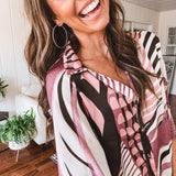 Mauve Abstract Mix Button Up Chiffon