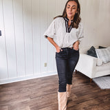 Cream Stripe Blouse with a Touch of Leo Yoke