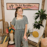 Desert Sage Pleated Lettuce Hem Pant