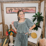 Desert Sage Pleated Bubble Hem Top