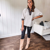 Cream Stripe Blouse with a Touch of Leo Yoke