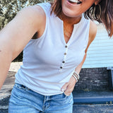 Henley Knit Tank with Front Buttons