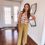 Sage + Pink Jacquard Floral Bow Vest