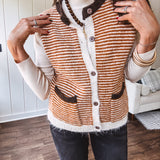 Orange Brown Harvest Texture Button Sweater Vest