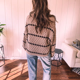 Taupe Woven Stripe Oversized Balloon Sleeve Knit Sweater