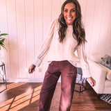 Ivory Chic Embroidered Blouse with Flutter Neckline