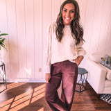 Ivory Chic Embroidered Blouse with Flutter Neckline