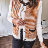 Orange Brown Harvest Texture Button Sweater Vest