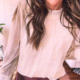 Ivory Chic Embroidered Blouse with Flutter Neckline