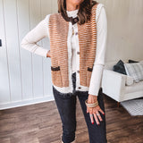 Orange Brown Harvest Texture Button Sweater Vest