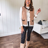 Orange Brown Harvest Texture Button Sweater Vest