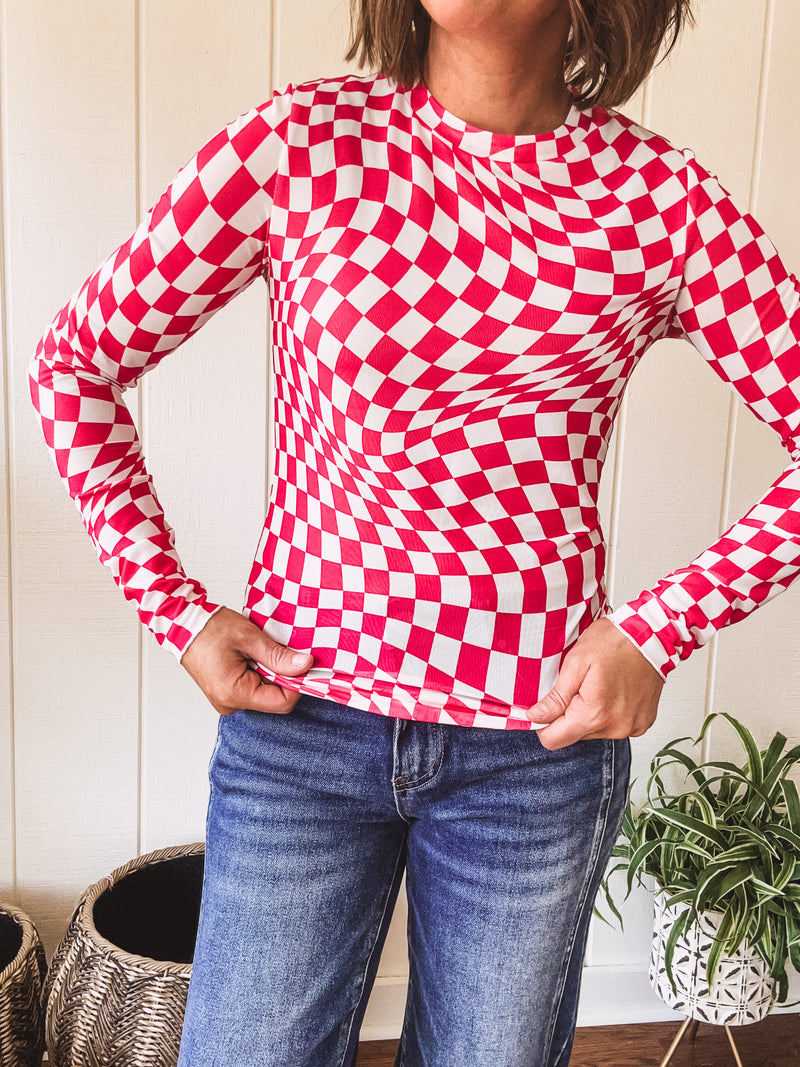 Pink + White Checker Sheer Mesh