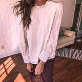 Ivory Chic Embroidered Blouse with Flutter Neckline