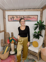 Olive Crepe Satin Peach Skin Joggers