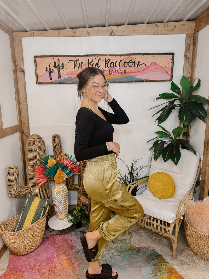 Olive Crepe Satin Peach Skin Joggers