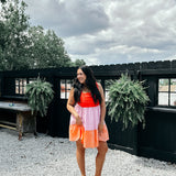 Twist & Shout Cotton Pintuck Colorblock Dress