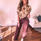 Marigold Satin Flower Print Dolman Blouse