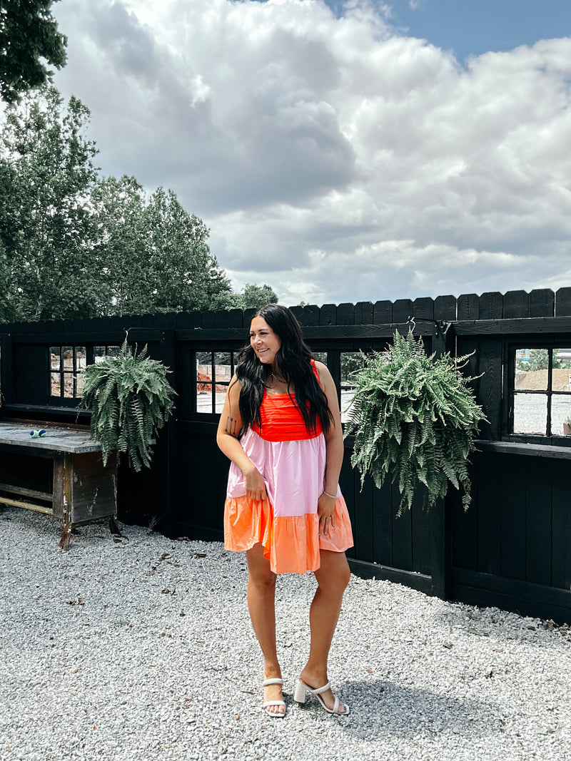 Twist & Shout Cotton Pintuck Colorblock Dress