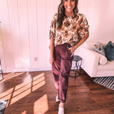 Marigold Satin Flower Print Dolman Blouse