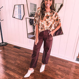 Marigold Satin Flower Print Dolman Blouse