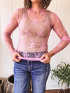 Pink All Over Floral Sheer Lace Top