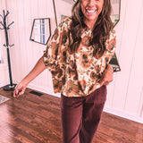 Marigold Satin Flower Print Dolman Blouse