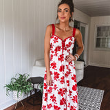Red Floral Sweetheart Cutout Dress