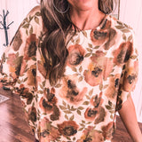 Marigold Satin Flower Print Dolman Blouse