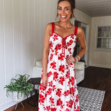 Red Floral Sweetheart Cutout Dress