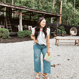 Sage Gingham Embroidered Yoke Top