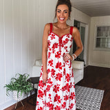 Red Floral Sweetheart Cutout Dress