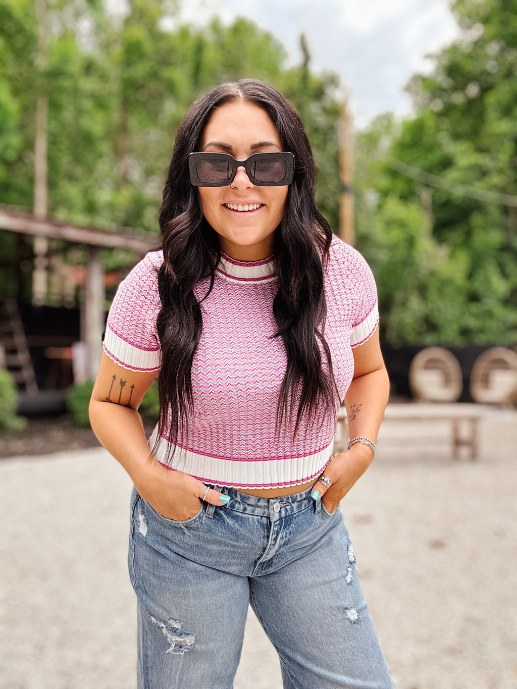 Fuchsia Woven Stripe Top