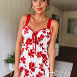 Red Floral Sweetheart Cutout Dress